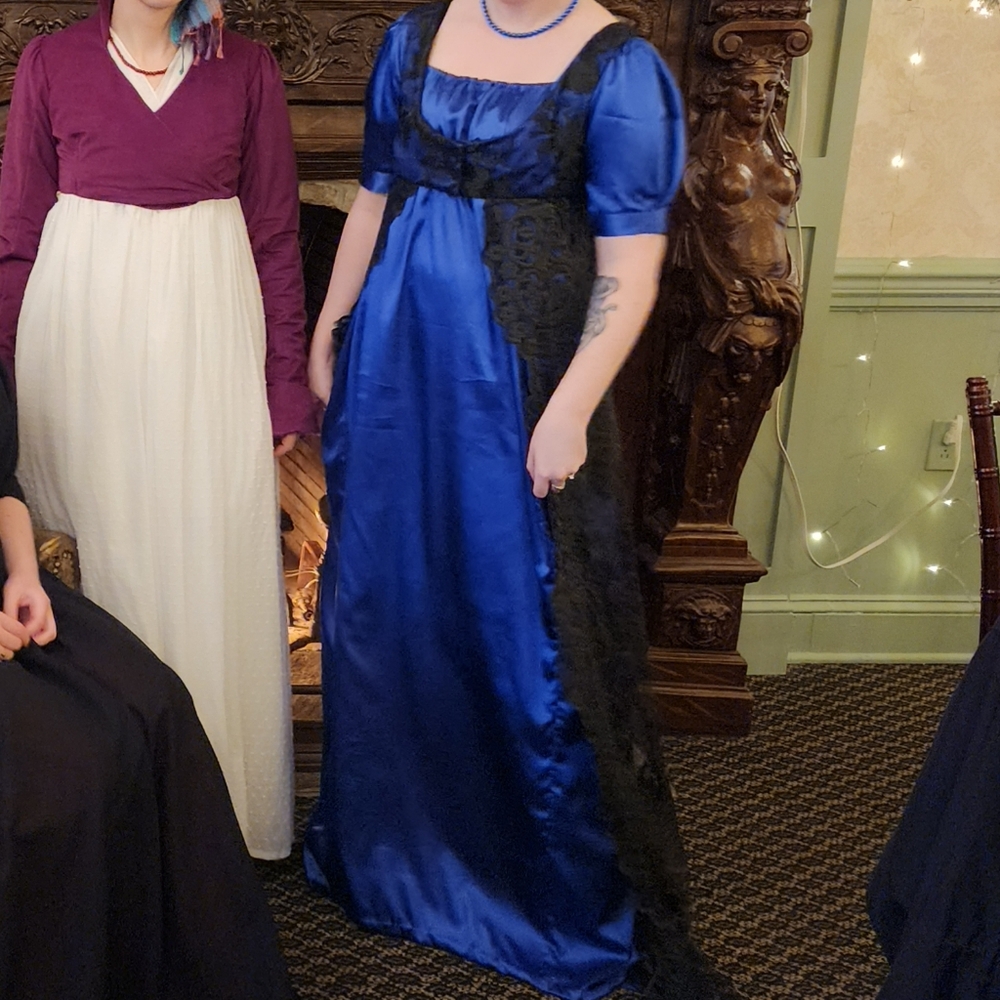 Regency-Inspired Blue Satin Dress